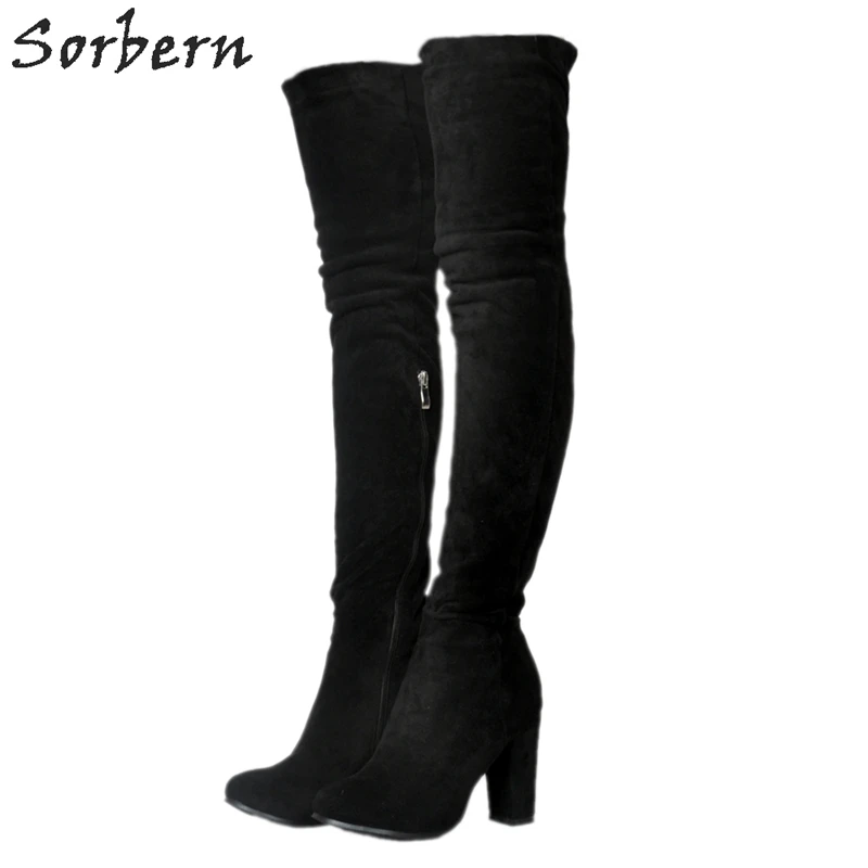 

Sorbern Fashion Velvet Australian Boots Round Chunky Heeled Boots For Women Thigh High Women Booties Botines Negros Mujer 48