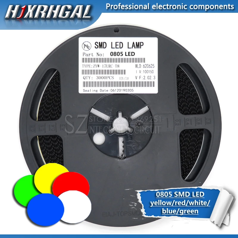 Светодиодный диодный светильник hjxrhgal 1 Катушка 3000 шт. 0805 SMD желтый красный зеленый