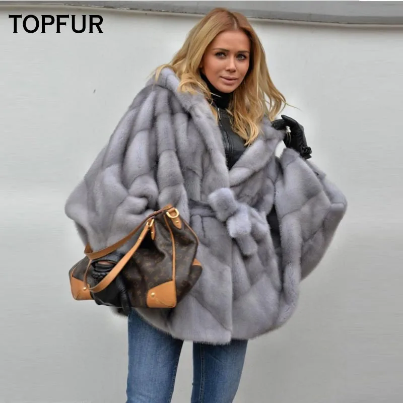 Новое поступление однотонное подлинное женское меховое пальто TOPFUR натуральная
