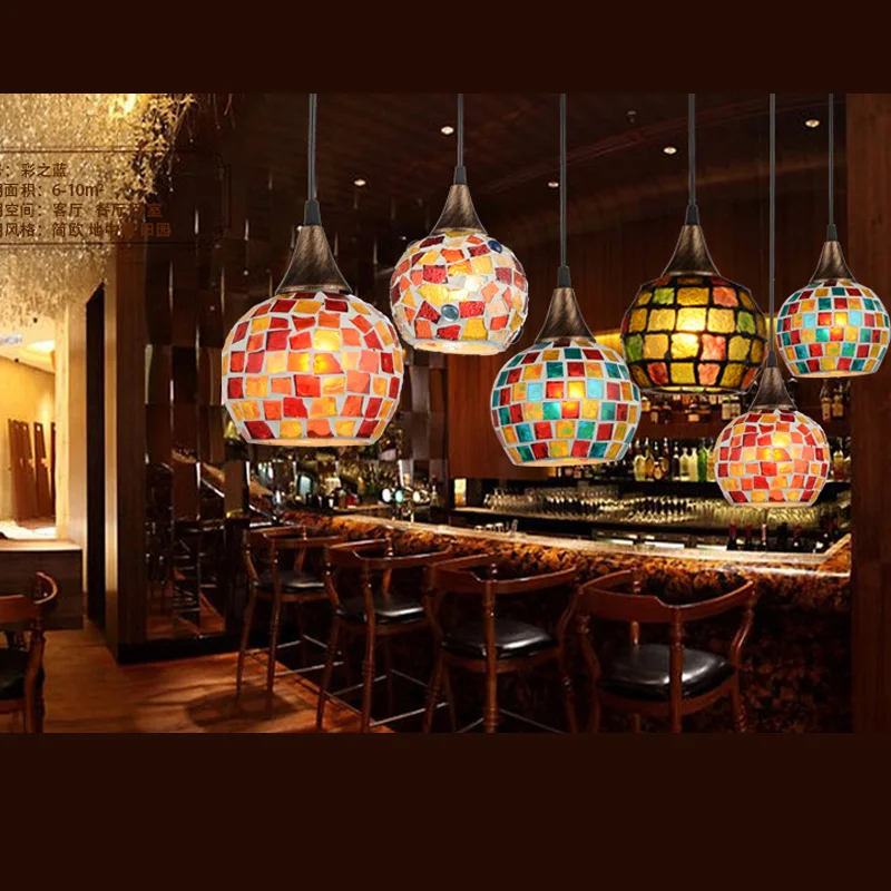 Современные Tiffany LED красочные стеклянные подвесные светильники lustres для столовой