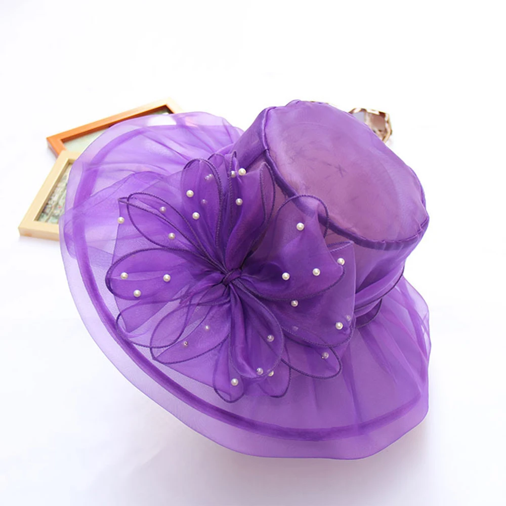 Летние органзы шляпы широкополые для женщин большой цветок элегантные дамы