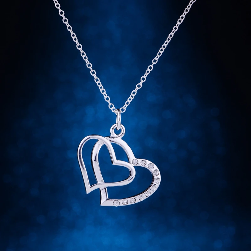 Кордиформ инкрустированное блестящее посеребренное ожерелье 925 ювелирные