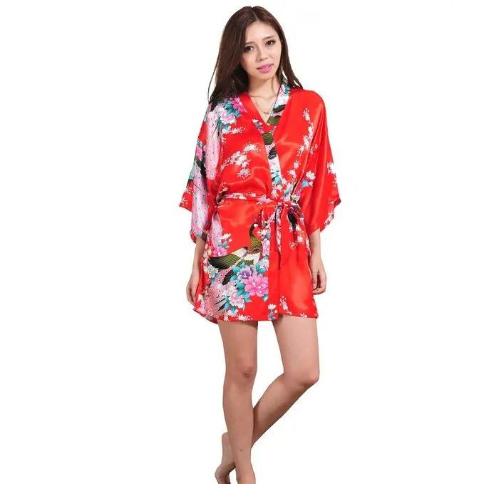 

Red Chinese Women Silk Rayon Mini Robe Sexy Kimono Bath Gown Intimate Lingerie Pajama Plus Size S M L XL XXL XXXL ZS028