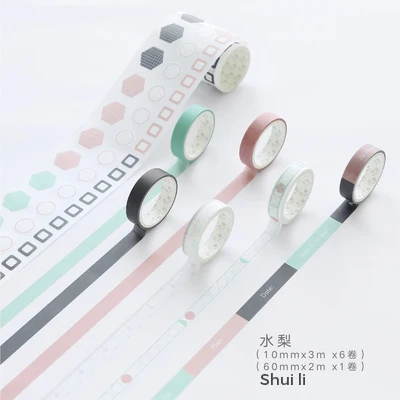 shui li 10 мм X 3 м 7 шт./компл. простая Серия васи лента природа прозрачная Маскировочная лента узор Декор DIY товары для учебы пуля аксессуары для журналов - Цвет: shui li