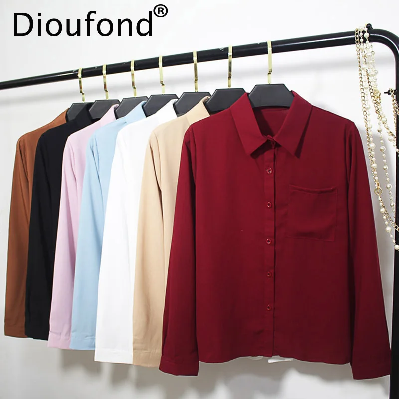 Женская Офисная рубашка Dioufond белая Базовая хлопковая блузка с длинным рукавом
