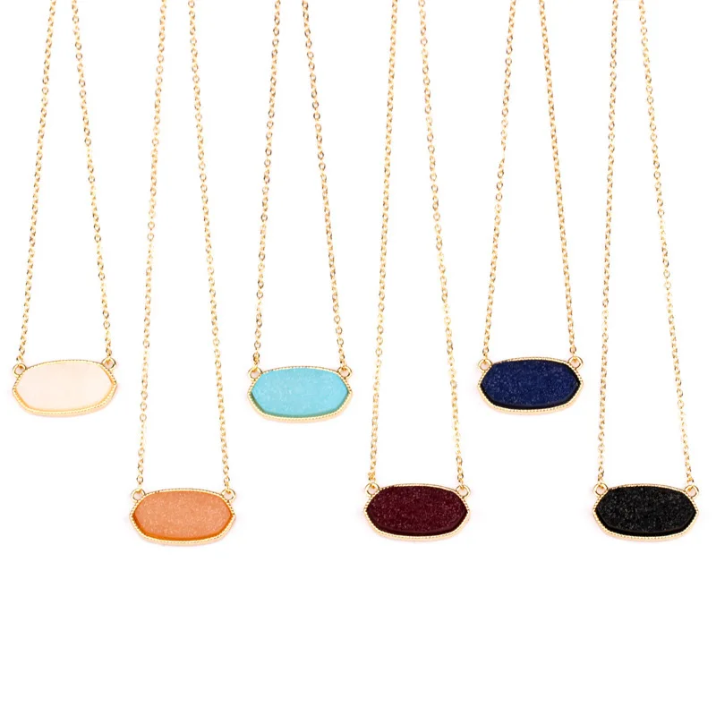 Druzy Drusy Pendant Necklaces Hexagon Resin Druse Gold Collar Fashion Brand Women Jewelry Party Wedding Dating Gift | Украшения и