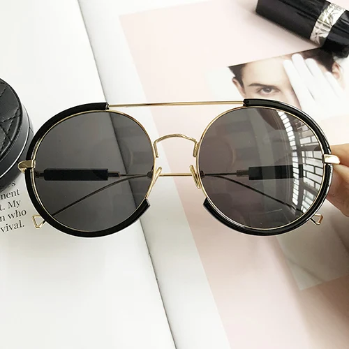 C2 Glossyblack.Gray HBK, женские и мужские круглые солнцезащитные очки, новинка, круглая металлическая оправа, фирменный дизайн, зеркальные очки, Ретро стиль, женские и мужские солнцезащитные очки, UV400 - Цвет линз: C2 Glossyblack.Gray