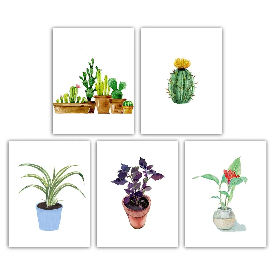 

Cactus Flowers Butterfly Wall Art Canvas Posters and Prints Painting Nordic Style Plants Picture for Living Room Home Decor