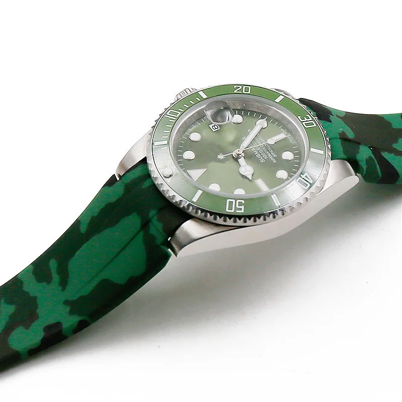 Camouflage rubber strap men's folding buckle watch accessories for Rolex water ghost Di Tong take 20mm waterproof silicone strap