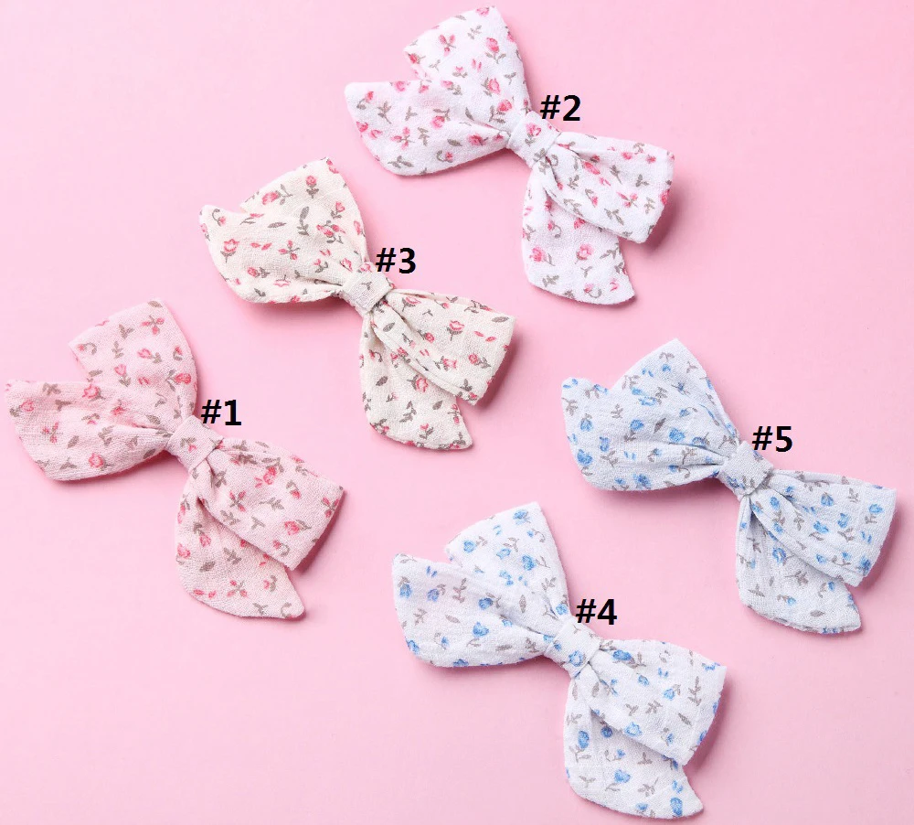 36 шт./лот новорожденный цветочный принт хлопок ткань бант с зажимами Детские