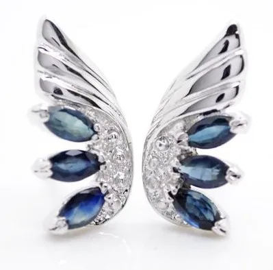 Натуральный настоящий синий сапфир крыло Стиль серьги гвоздики в ювелирные