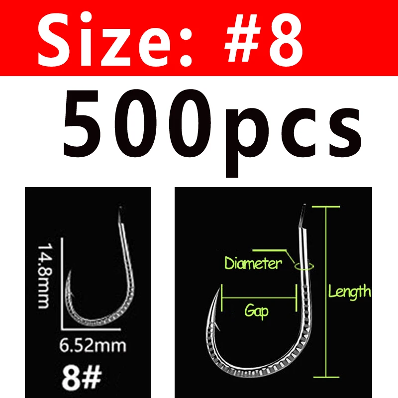 Size 8 500PCS Bimoo 500 шт. серебряный дракон весы с крючком Карп Рыболовный крючок колючая пресноводная рыба Крючки сельдь трава крючок для ловли карпа#1~#13 - Цвет: Size 8 500PCS