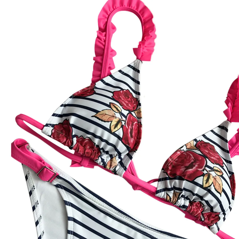 2019 сексуальный комплект бикини с гофрированным плечом купальник ремешками