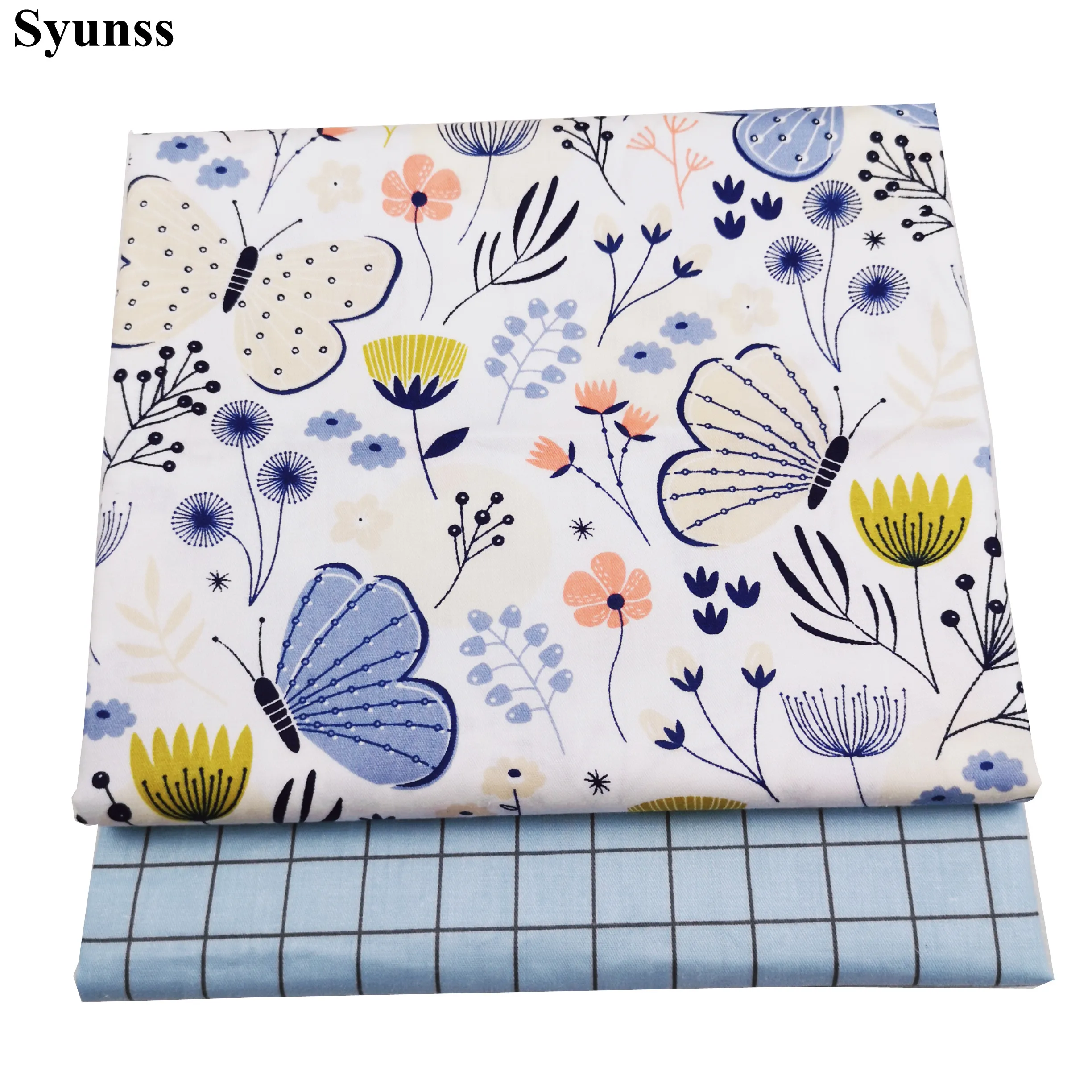 

Syunss Diy Лоскутная Ткань для стеганых детских кроваток, подушки, платье, шитье Tissus, синяя сетка с бабочками, хлопковая ткань с принтом