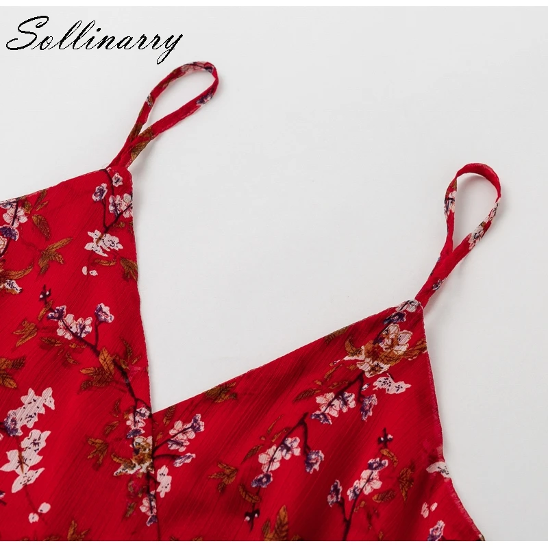 Sollinarry красное короткое платье с цветочным рисунком для женщин осень 2019 на