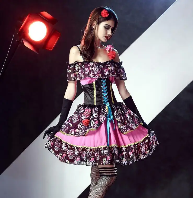 Новинка взрослый костюм Скелет день мертвецов женский сексуальный сахарный