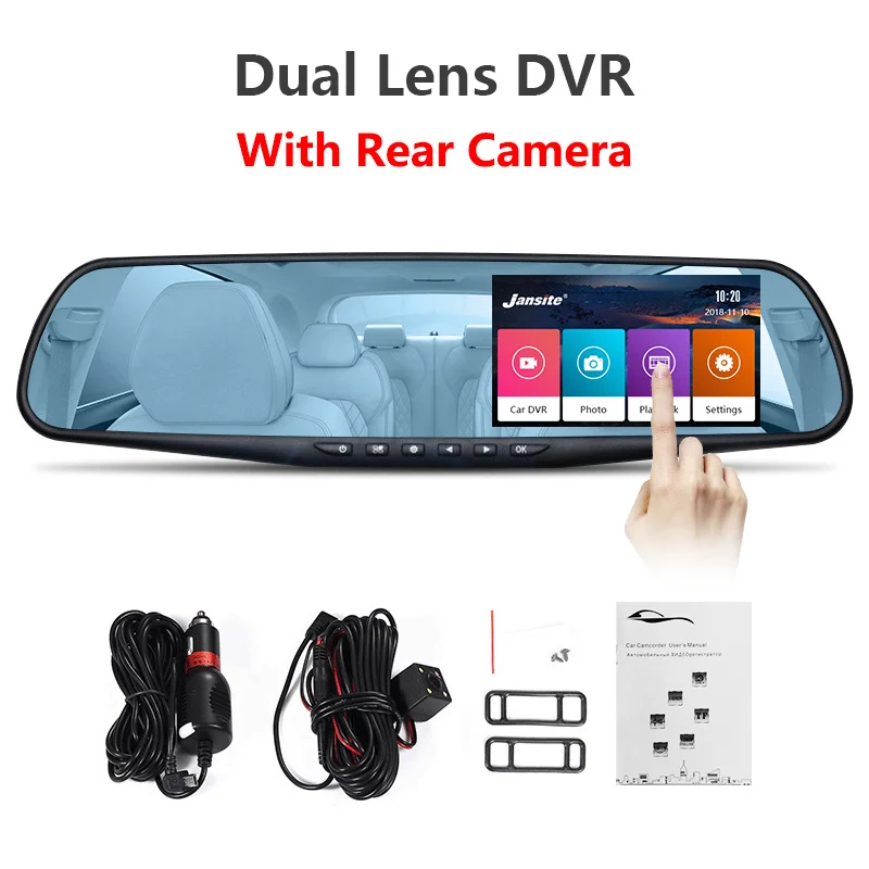 With rear camera Full HD 1080P Автомобильный видеорегистратор с сенсорным экраном камера 4,3 дюймов зеркало заднего вида цифровой видеорегистратор двойной объектив ночного видения авто Регистратор - Название цвета: With rear camera