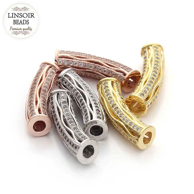 3 мм Внутренний размер длинные полые хрустальные бусины CZ микро проложить изгиб