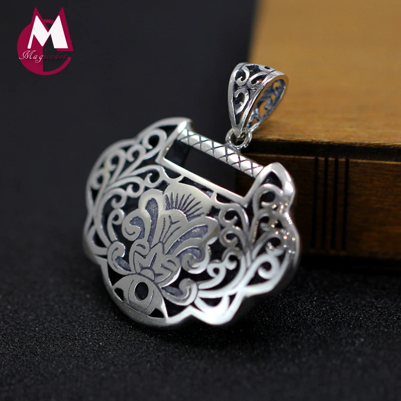 Женское ожерелье из серебра 100% пробы в этническом стиле с большим замком