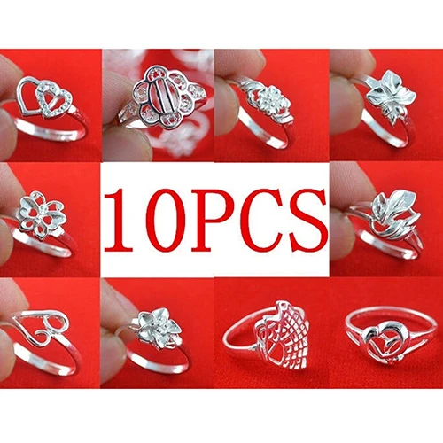 Women 10x Silver Plated Mixed Butterfly Flower Heart Design Ring Jewelry US 6-9 | Украшения и аксессуары