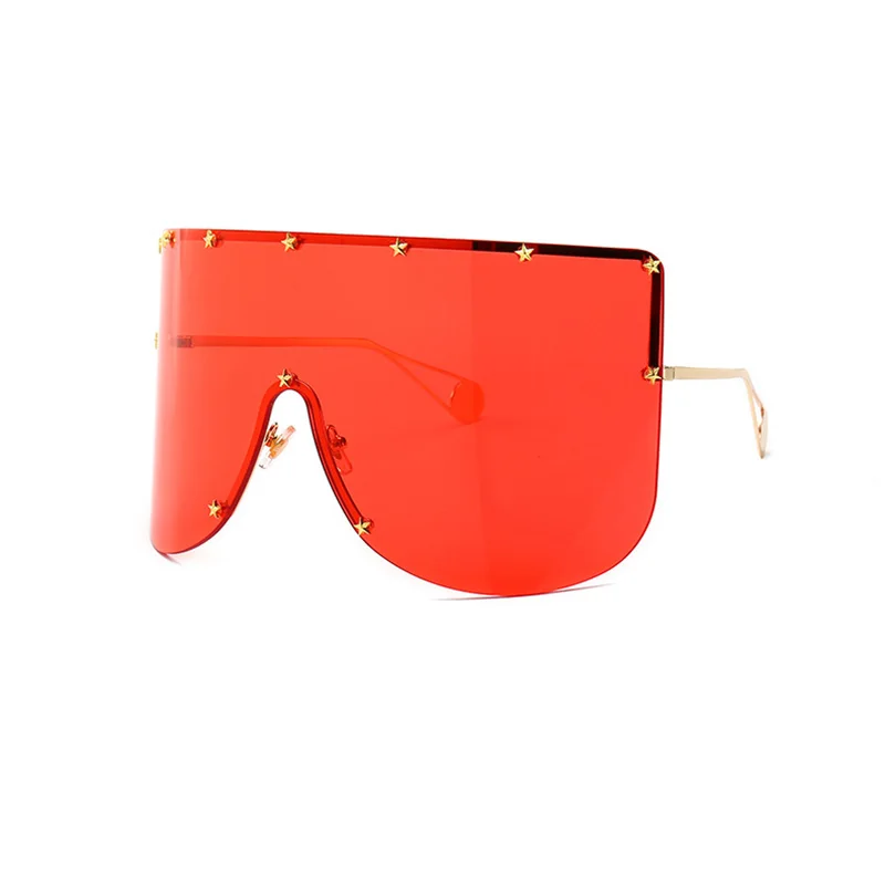 SHAUNA Oversize One Piece Cover men sunglasses steampunk Women Five-Points Star glasses punk Champagne Windproof Shades Men - Цвет линз: Clear Red