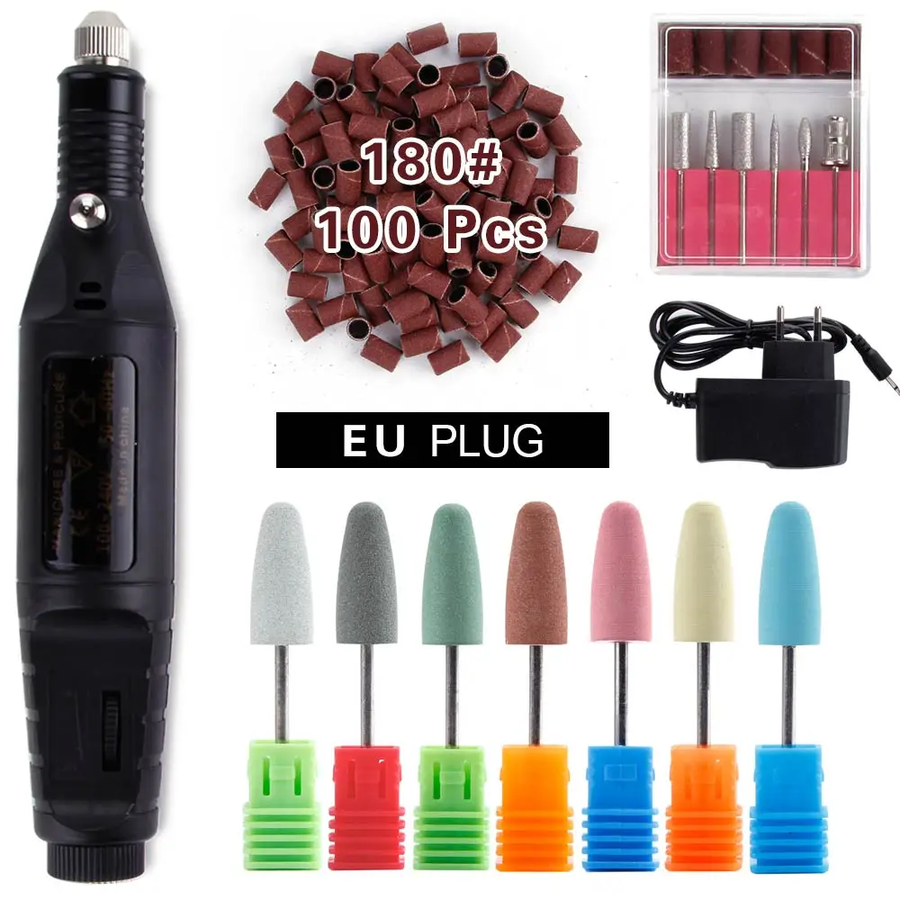 Black Set 180 Профессиональные электрические сверла для ногтей набор маникюрный аппарат резиновая силиконовая насадка для полировки Шлифовальная головка фрезы педикюрный аппарат - Цвет: Black Set 180