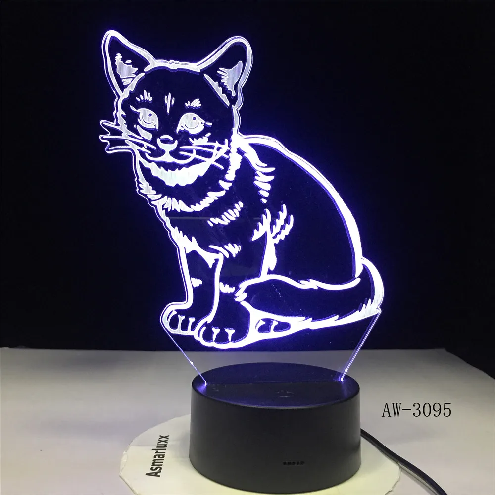 3D 3095 светодиодный ночсветильник в виде кошки с USB зарядкой декоративная лампа