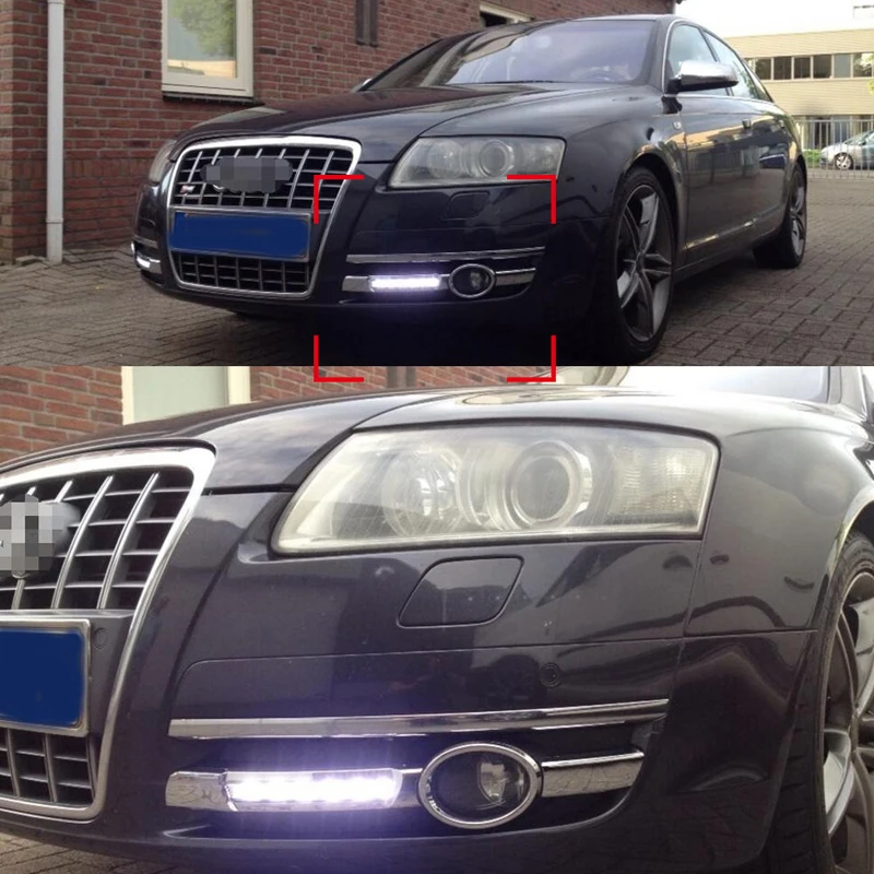 Для Audi A6 C6 2005 2006 2007 2008 без ошибок дневной ходовой светильник светодиодный DRL противотуманная фара дальнего света