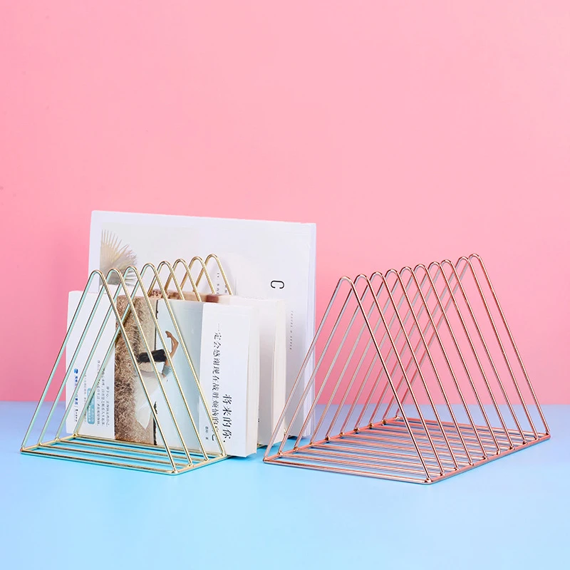 Металлические треугольные книжные концы креативная Золотая Подставка для книг в