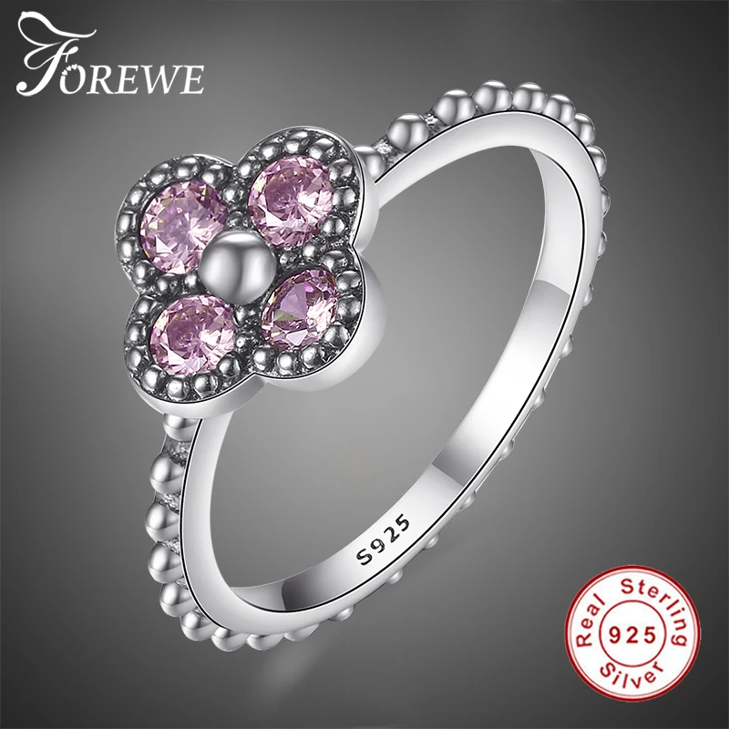 FOREWE Бренд Класса Люкс 100% Стерлингового Серебра 925 Розовый Клевер Кольца Перста