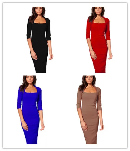 Новое популярное мягкое однотонное Деловое платье до середины икры с круглым