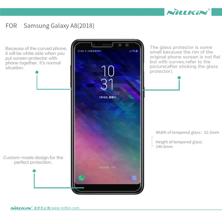 Для Samsung Galaxy A8 2018 Экран протектор Плёнки Nillkin H + Pro 2.5D Закаленное Стекло защитный