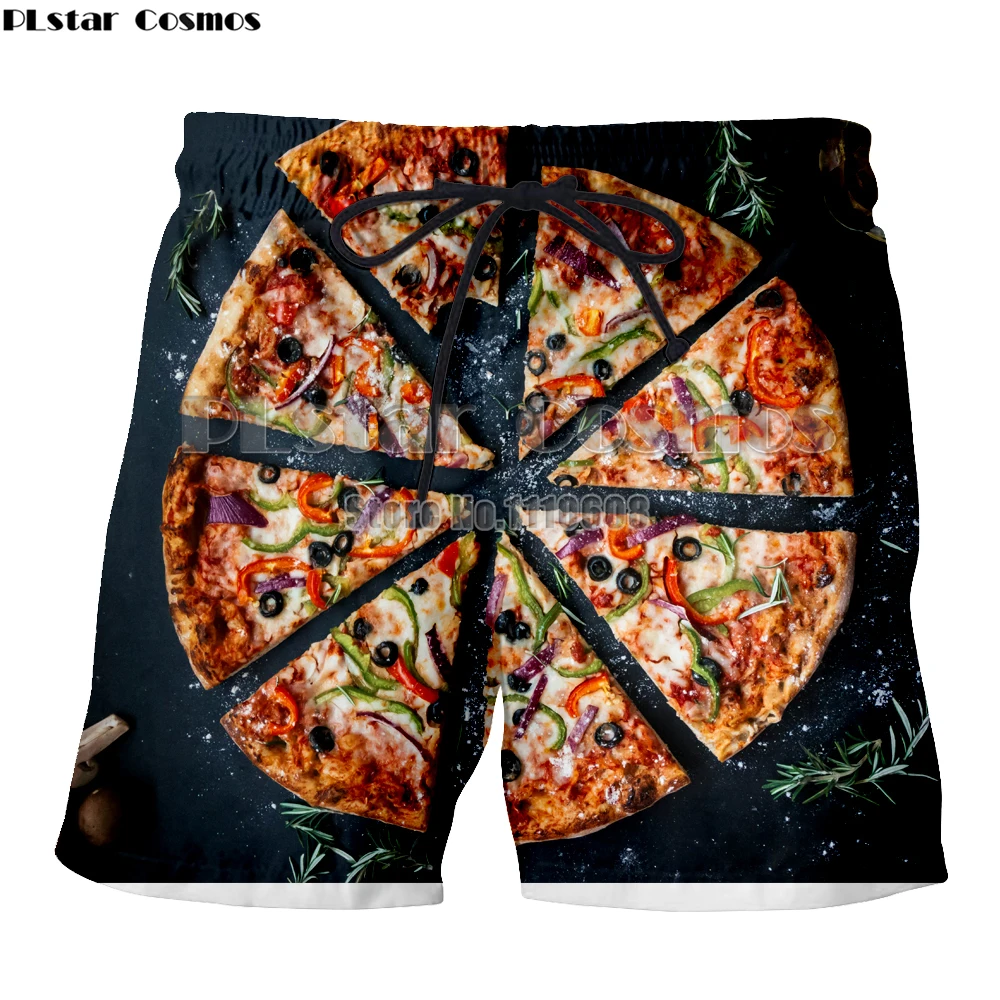 

PLstar Cosmos Brand clothing short sleeve food fruit piza hambur Print Holiday Quick dry Casual Boardshorts