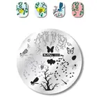 Пластины для стемпинга ногтей, круглые, с изображением леса, цветов, животных, бабочек, символов