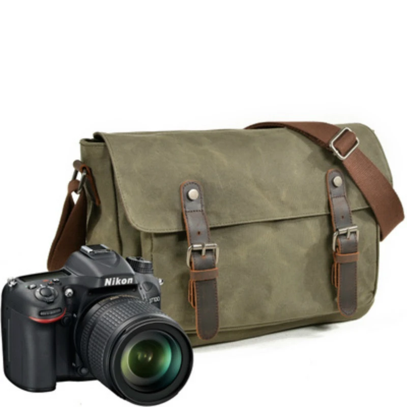 Green Холщовые сумки через плечо для камеры SLR камера Sling сумка для мужчин водонепроницаемая Функциональная сумка через плечо мужской портфель через плечо - Цвет: Green