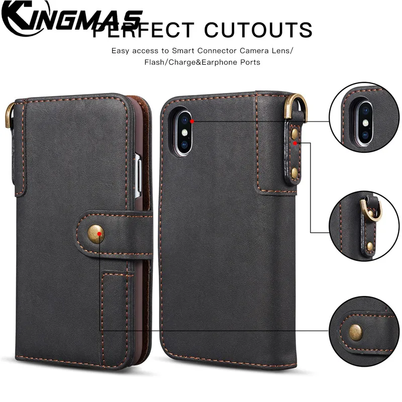KINGMAS кожаный бумажник чехол для телефона для iPhone 5S, SE 6 6S 7 8 plus X XS XR MAX телефон панель кронштейн отделение для банковских карт портативный флип