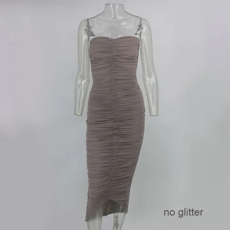 Brown no glitter NATTEMAID, Двухслойное, Драпированное, блестящее, вечерние, женское, Клубное, светоотражающее, сексуальное платье, элегантное, летнее, с открытыми плечами, платья, Vestidos - Цвет: Brown no glitter