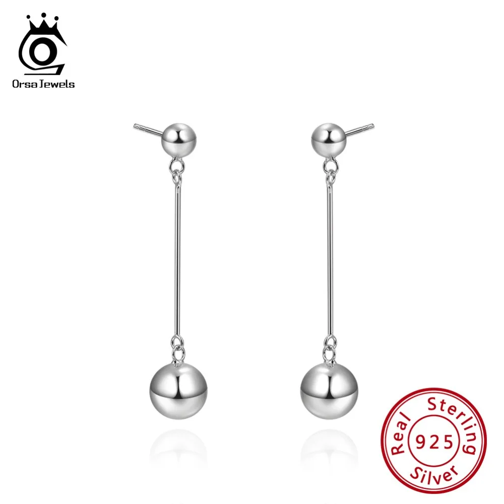 ORSA JEWELS, женские серьги-капли с серебряными шариками, Настоящее серебро, высокое качество, простые трендовые однотонные 925 ювелирные изделия, женские серьги SE143