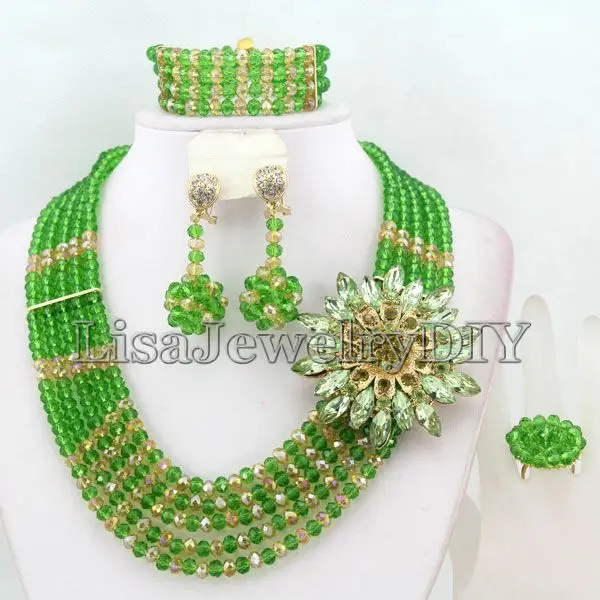 

2019 New Arrival Nigerian Beads Crystal Necklaces Bracelet Earrings African Wedding Beads Jewelry Set HD2803