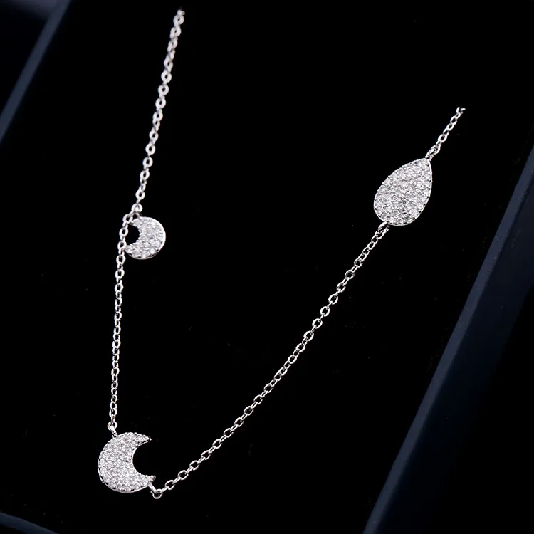 Шокер-ожерелье SWOUR New Fashion Jewelry из белого золота с кристаллами CZ в форме капли воды и луны. Простой, но привлекательный дизайн для женщин. S371 на.