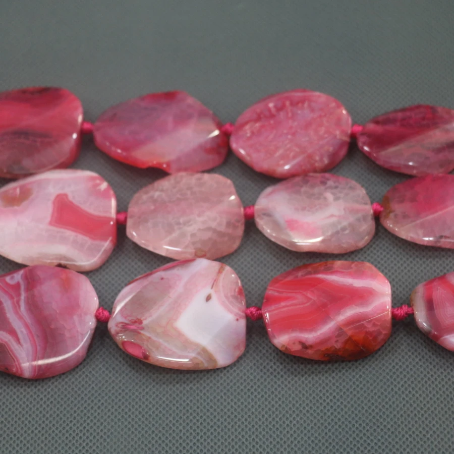 

25-45mm 9pcs Large Stone Slab Slice Beaded, Natural Pink Druzy Faceted Stone Beads Gems Stone Connector Pendant, 15.5inch Strand