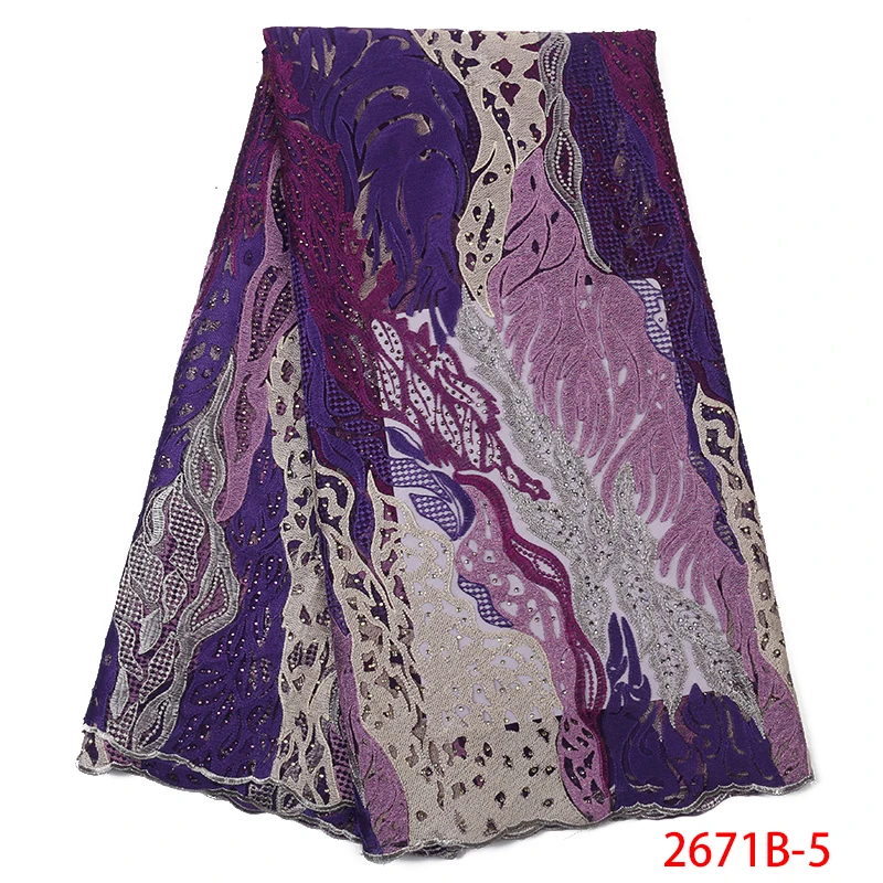 African Lace Fabric 2019 Latest French High Quality Tulle Embroidery Nigerian Cotton Laces with Stones KS2671B-5 | Аксессуары для