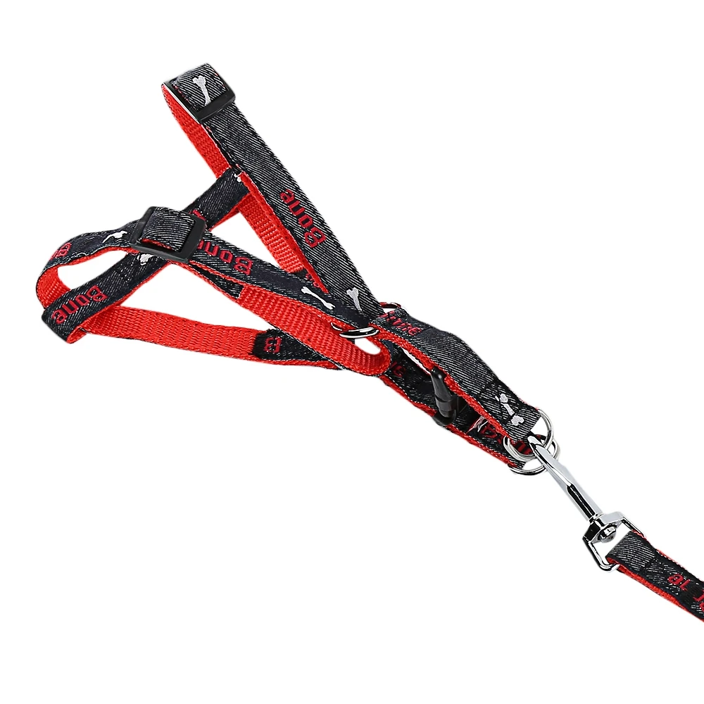 Adjustable No-pull Bone Print Pet Dog Harness Leash Set | Дом и сад