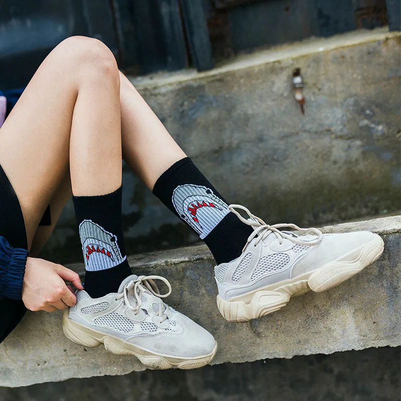 С животным принтом для мужчин повседневное хлопковые носки мультфильм Акула хип