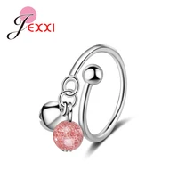 women lovely strawberry crystal opening ring korean 925 sterling silver metal adjustable finger rings daily jewelry gift