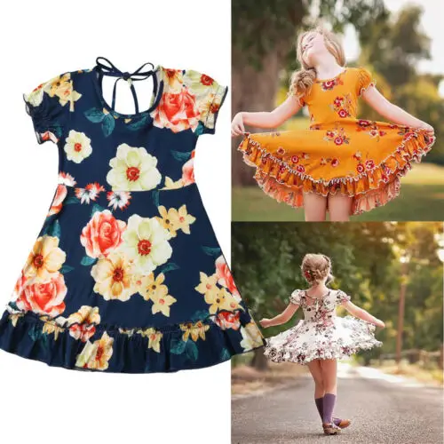 Платье с цветочным принтом для девочек летнее хлопковое праздничное платье