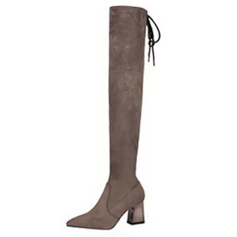 Пикантные облегающие сапоги выше колена на каблуке 7 см женские женская модная