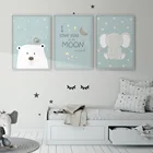 Полярный медведь, птица, слон, I Love You to the Moon and Back, детский настенный художественный постер, холст для детской комнаты, декор для стен