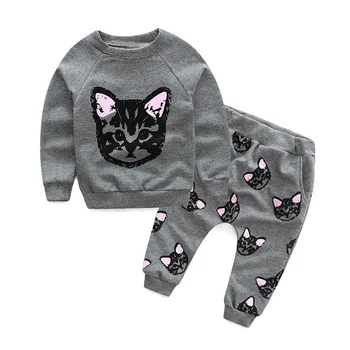 Baby Kids Set Clothes Long Sleeve Cats Print Tracksuit +pants Outfits Set 2021 1