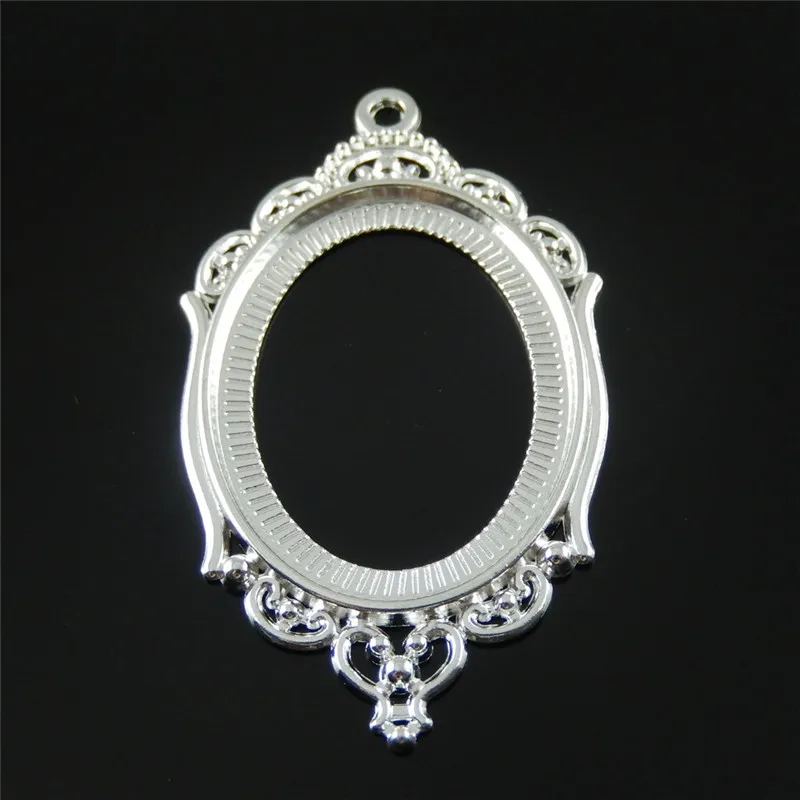 JulieWang 5PCs Mini Charm Alloy Retro Silver Plated Cameo Setting fit Oval 40*30mm Cabochon Pendant Charms Handmade Hanging Tops | Украшения